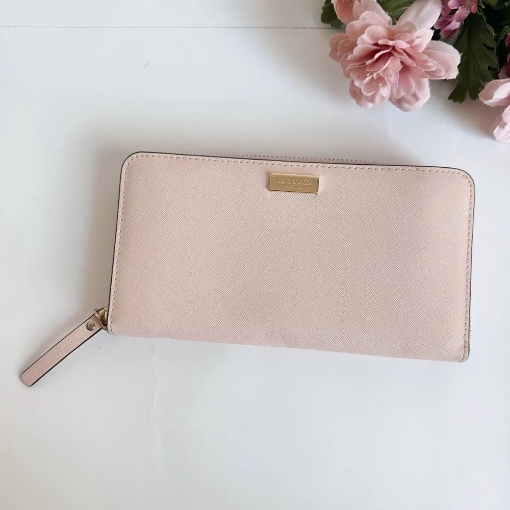 Kate Spade Pink Saffiano Leather Zip Around Wallet